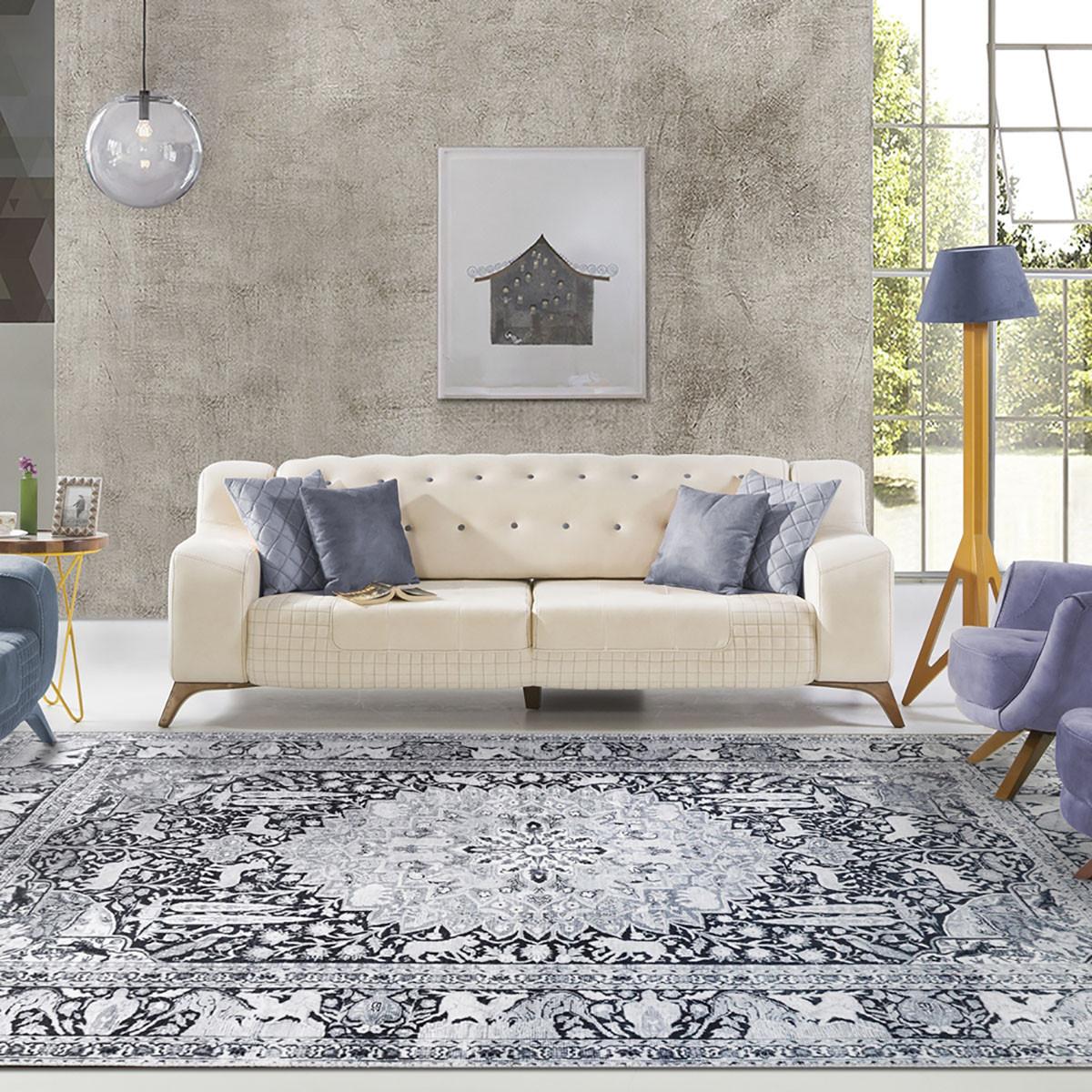 7' X 9' Charcoal Medallion Stain Resistant Area Rug
