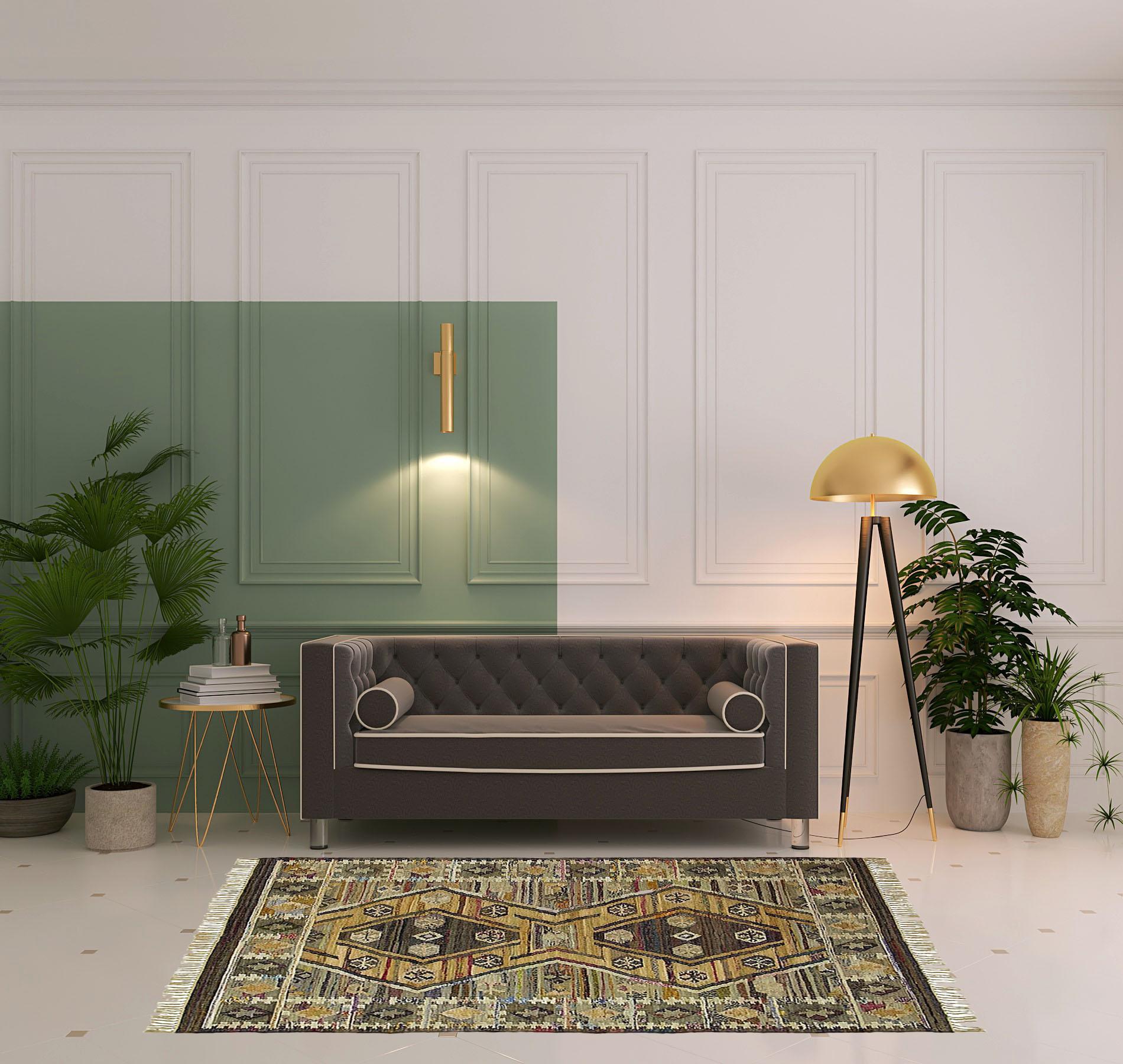 5' X 8' Green And Gray Paisley Stain Resistant Area Rug Default Title