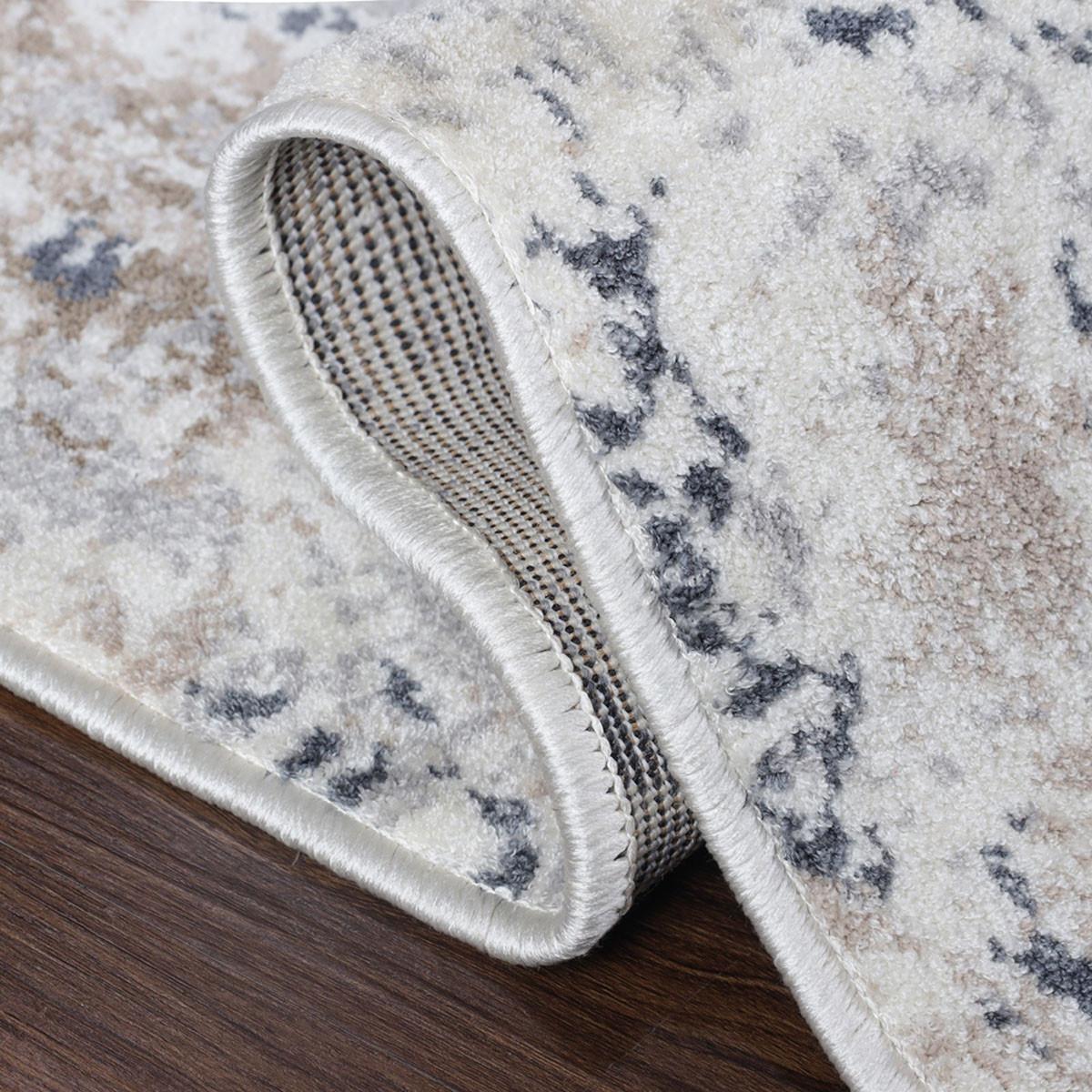 8' Ivory Geometric Medallion Stain Resistant Runner Rug