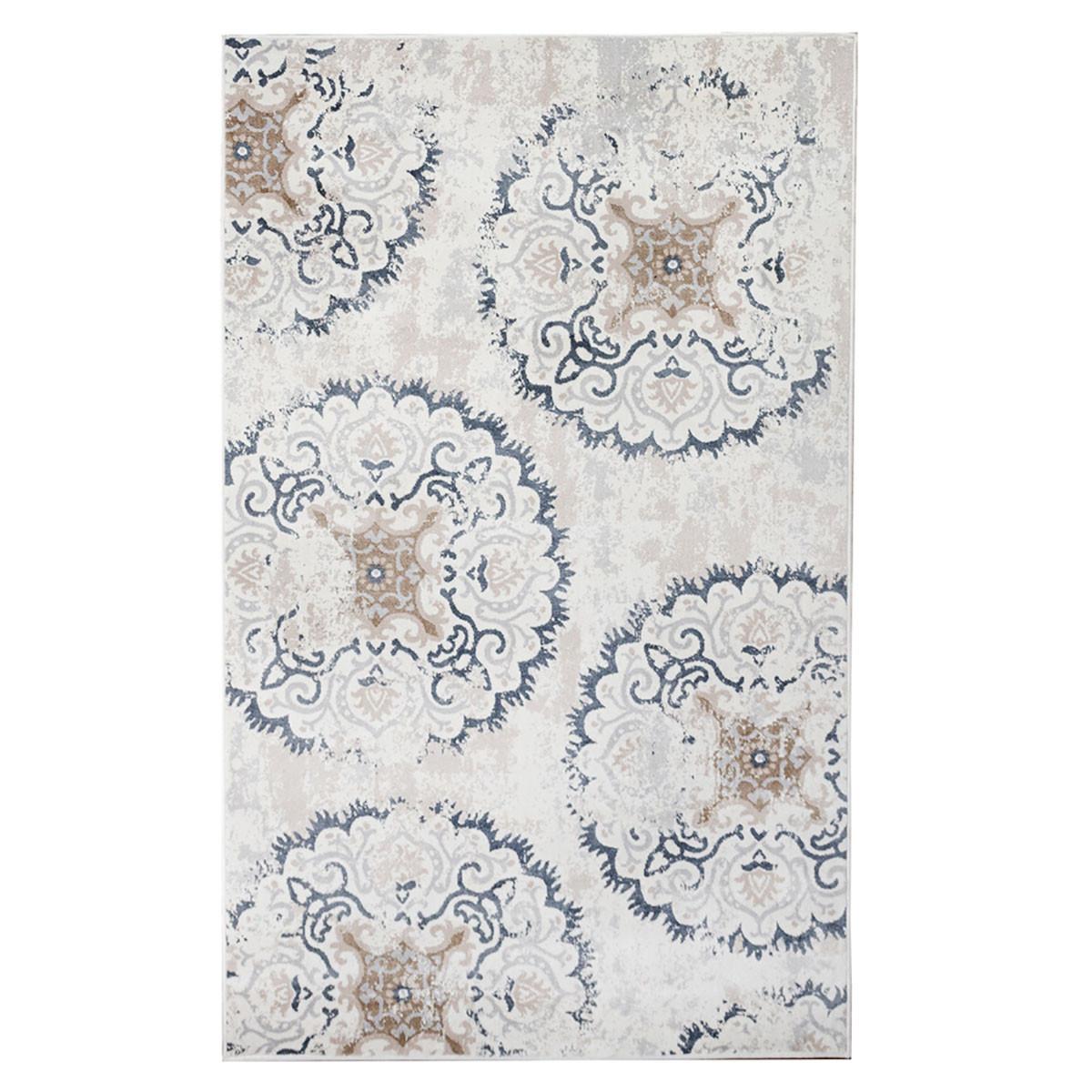 5' X 8' Ivory Geometric Medallion  Stain Resistant Area Rug Default Title