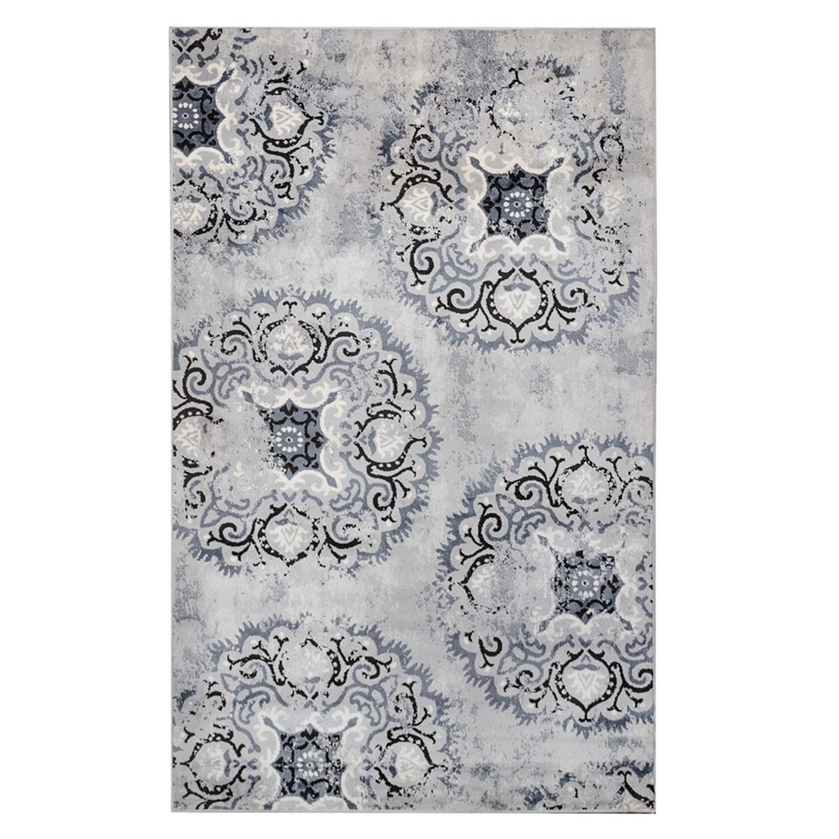 5' X 8' Silver And Gray Geometric Medallion Stain Resistant Area Rug Default Title
