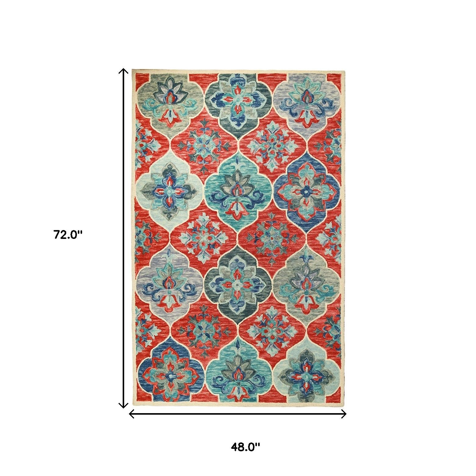 4' X 6' Blue And Rust Wool Geometric Tufted Stain Resistant Area Rug