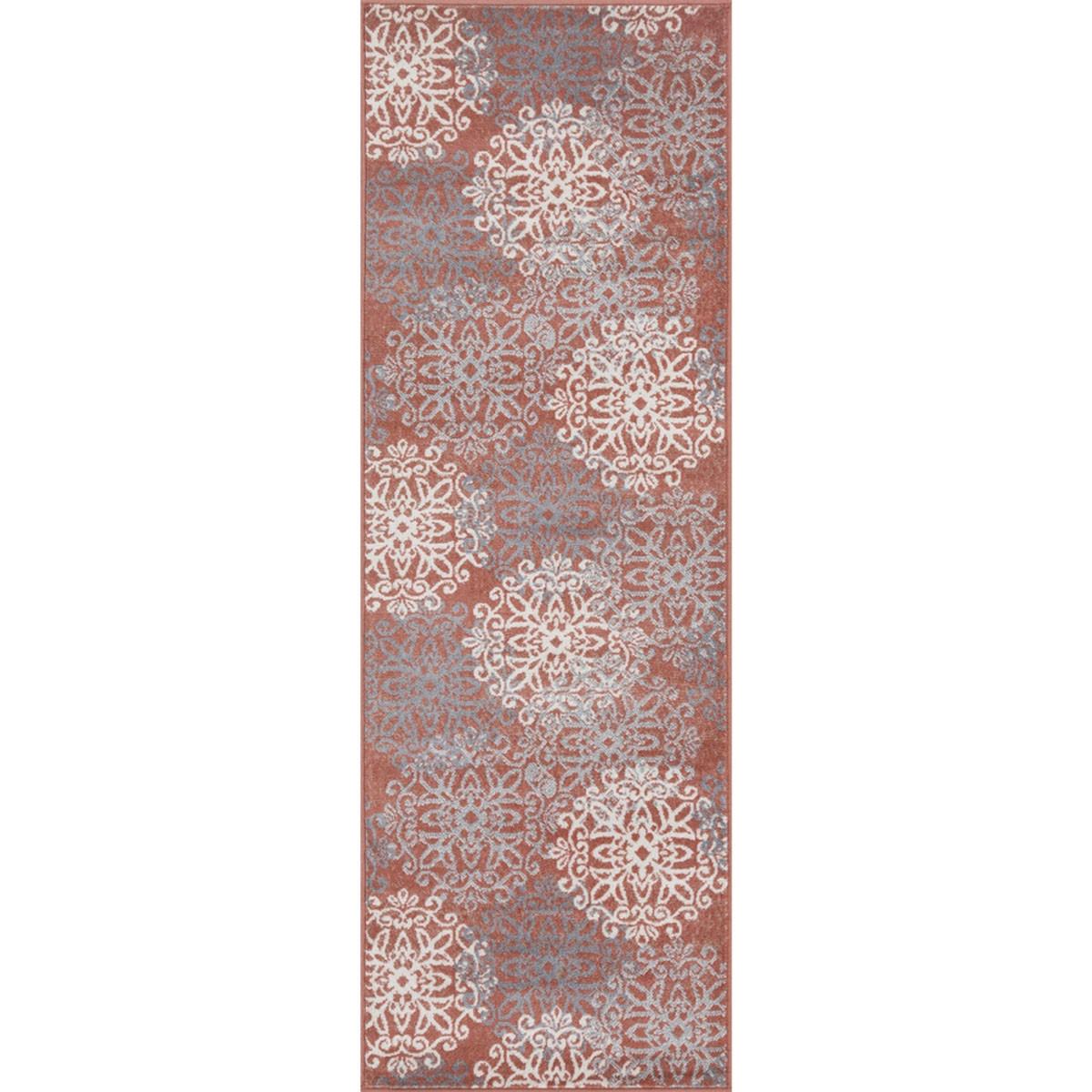 8' Ginger And Gray Medallion Power Loom Stain Resistant Runner Rug Default Title