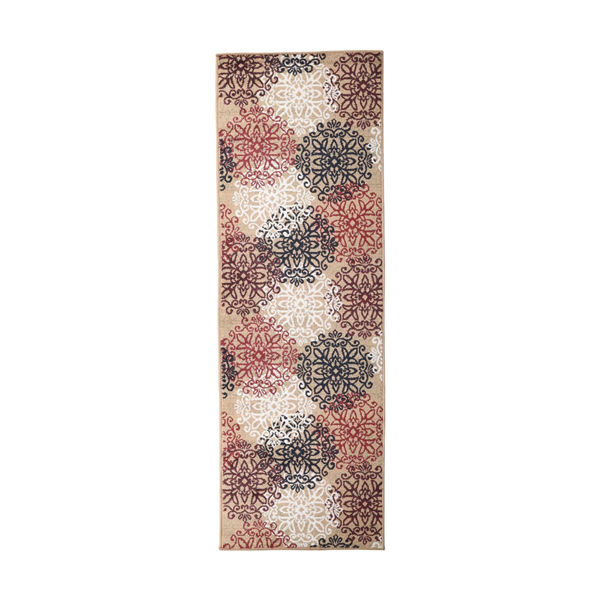 8' Gold And Gray Medallion Power Loom Stain Resistant Runner Rug Default Title