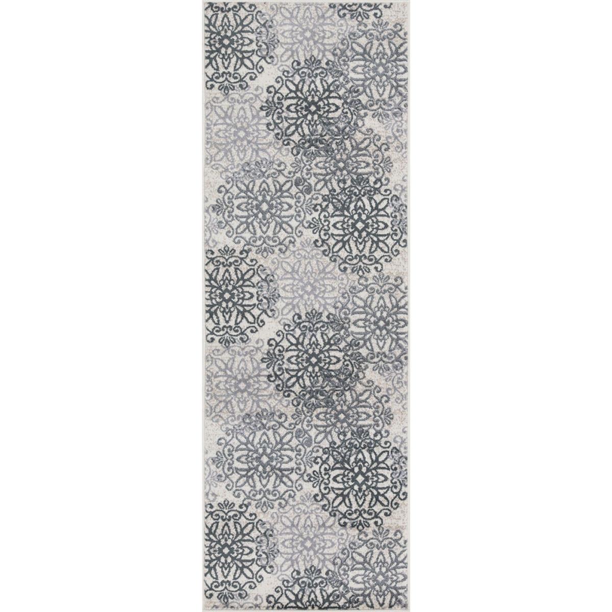 8' Oatmeal And Gray Medallion Power Loom Stain Resistant Runner Rug Default Title