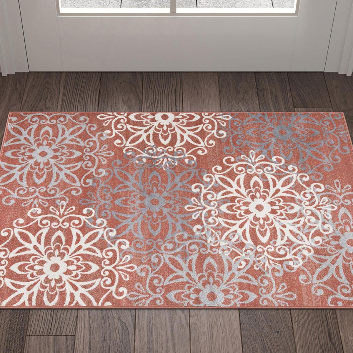 2' X 3' Ginger And Gray Medallion Power Loom Stain Resistant Area Rug