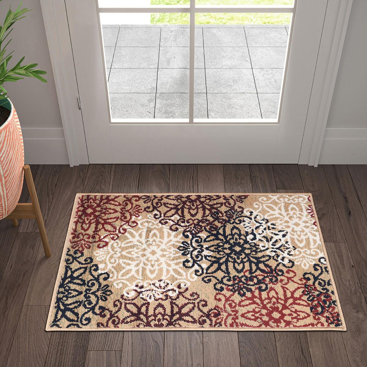 2' X 3' Gold And Gray Medallion Power Loom Stain Resistant Area Rug