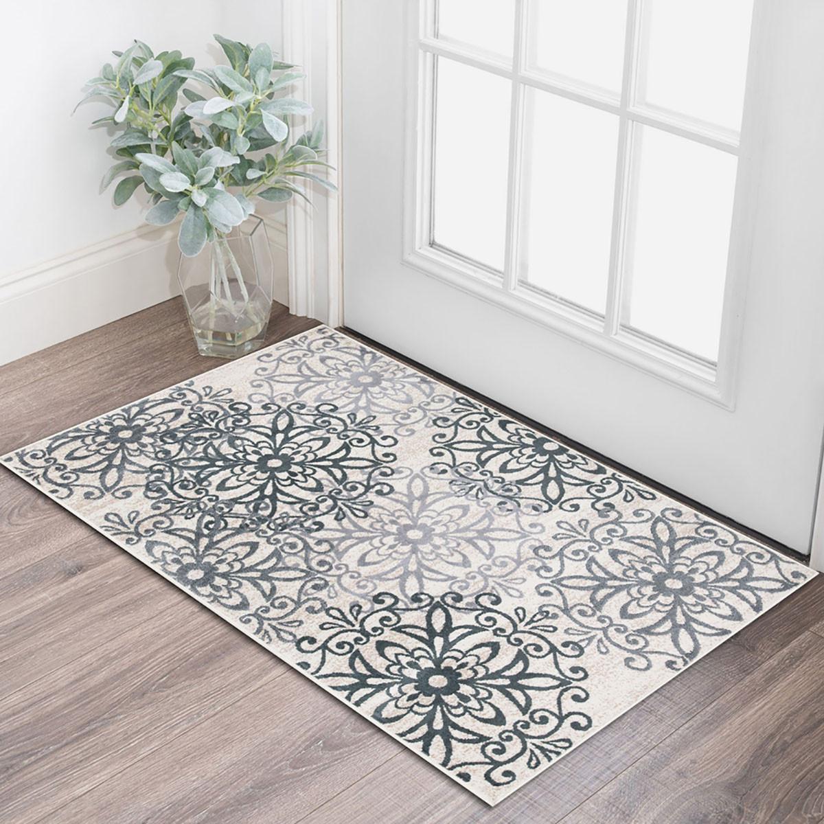 2' X 3' Oatmeal And Gray Medallion Power Loom Stain Resistant Area Rug