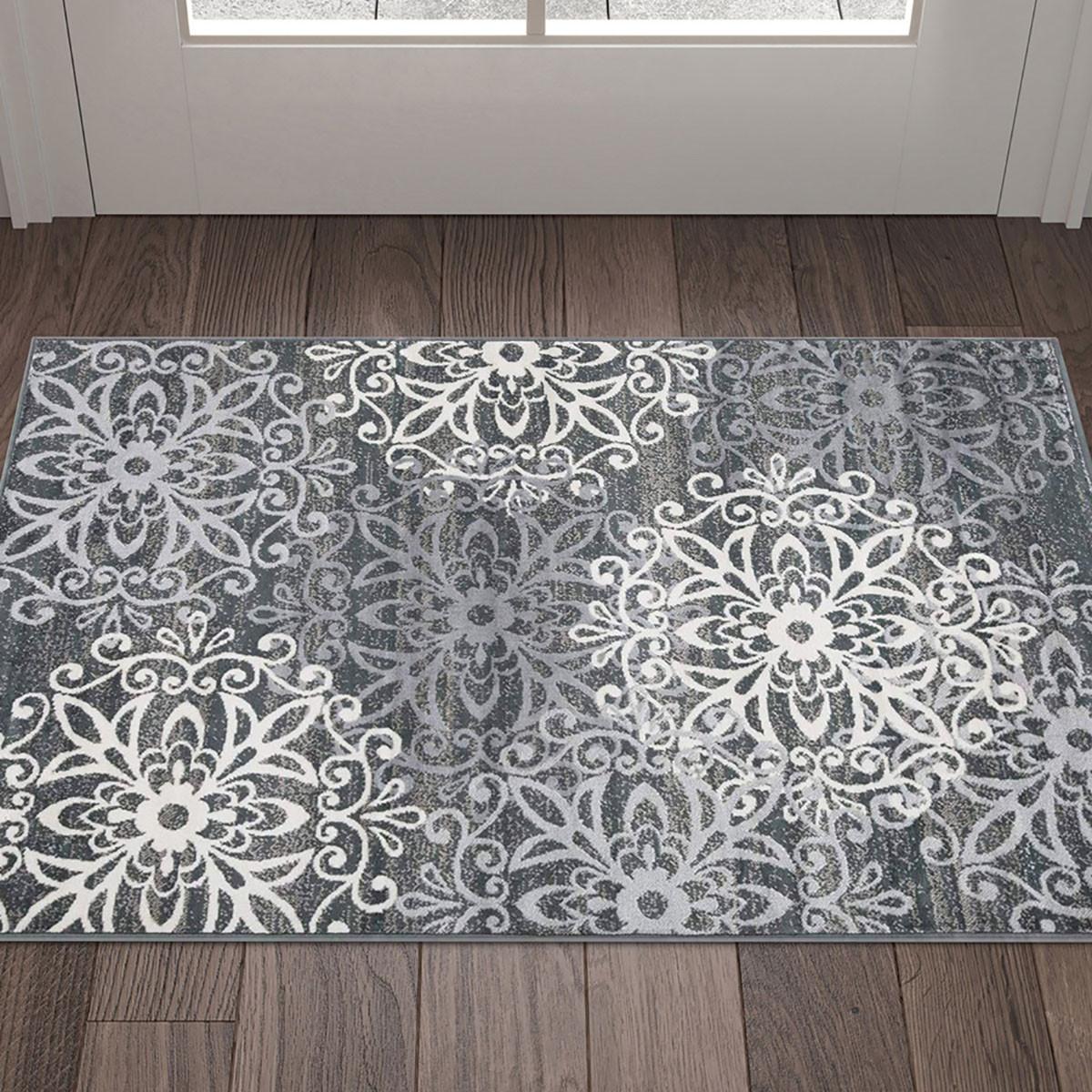 2' X 3' Slate And Gray Medallion Power Loom Stain Resistant Area Rug