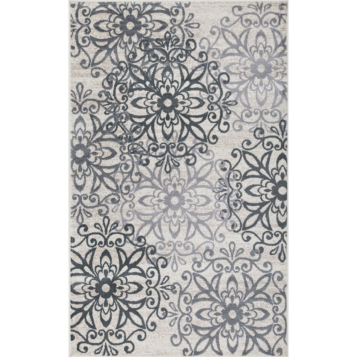 4' X 6' Oatmeal And Gray Medallion Power Loom Stain Resistant Area Rug Default Title