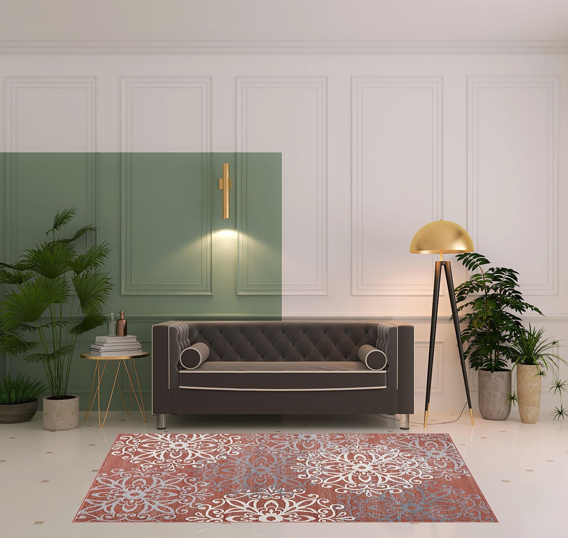 5' X 8' Ginger And Gray Medallion Power Loom Stain Resistant Area Rug Default Title