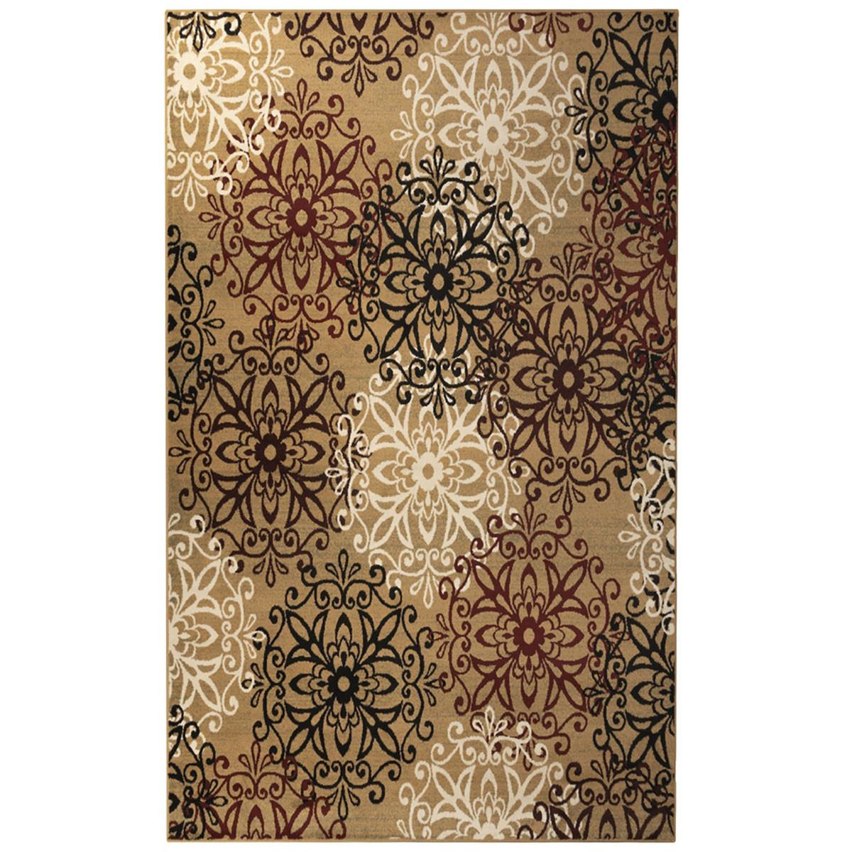 5' X 8' Gold And Gray Medallion Power Loom Stain Resistant Area Rug Default Title