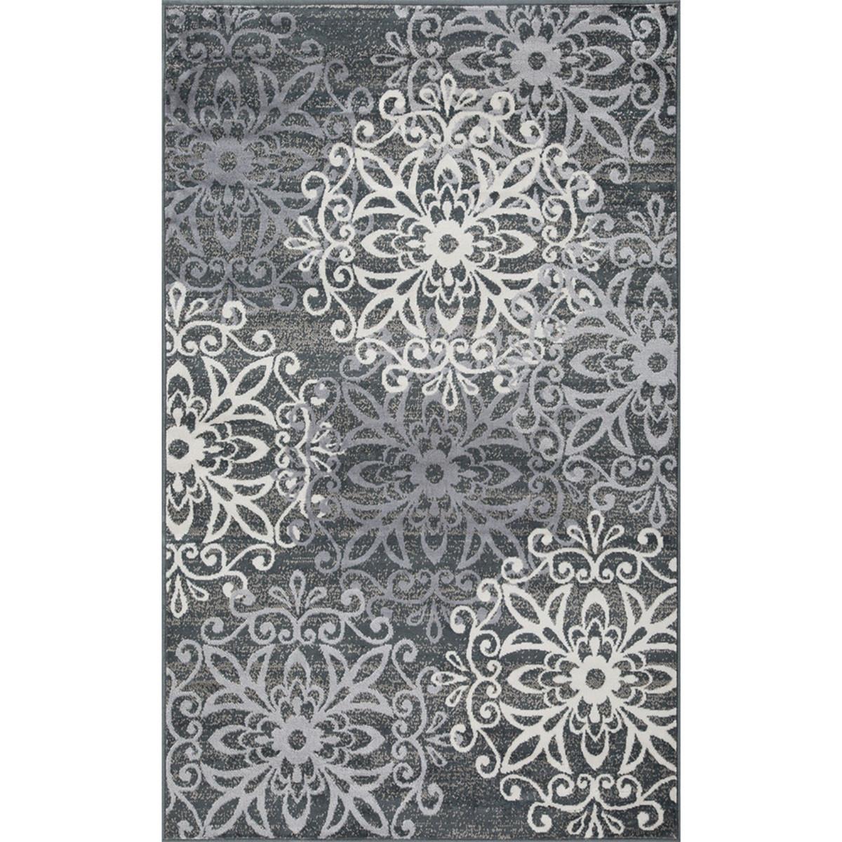 5' X 8' Slate And Gray Medallion Power Loom Stain Resistant Area Rug Default Title