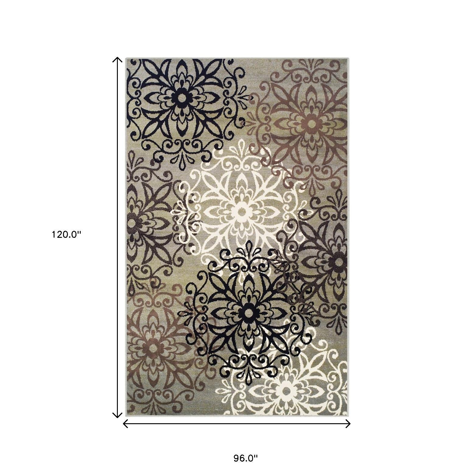 8' X 10' Blue And Gray Medallion Power Loom Stain Resistant Area Rug Default Title