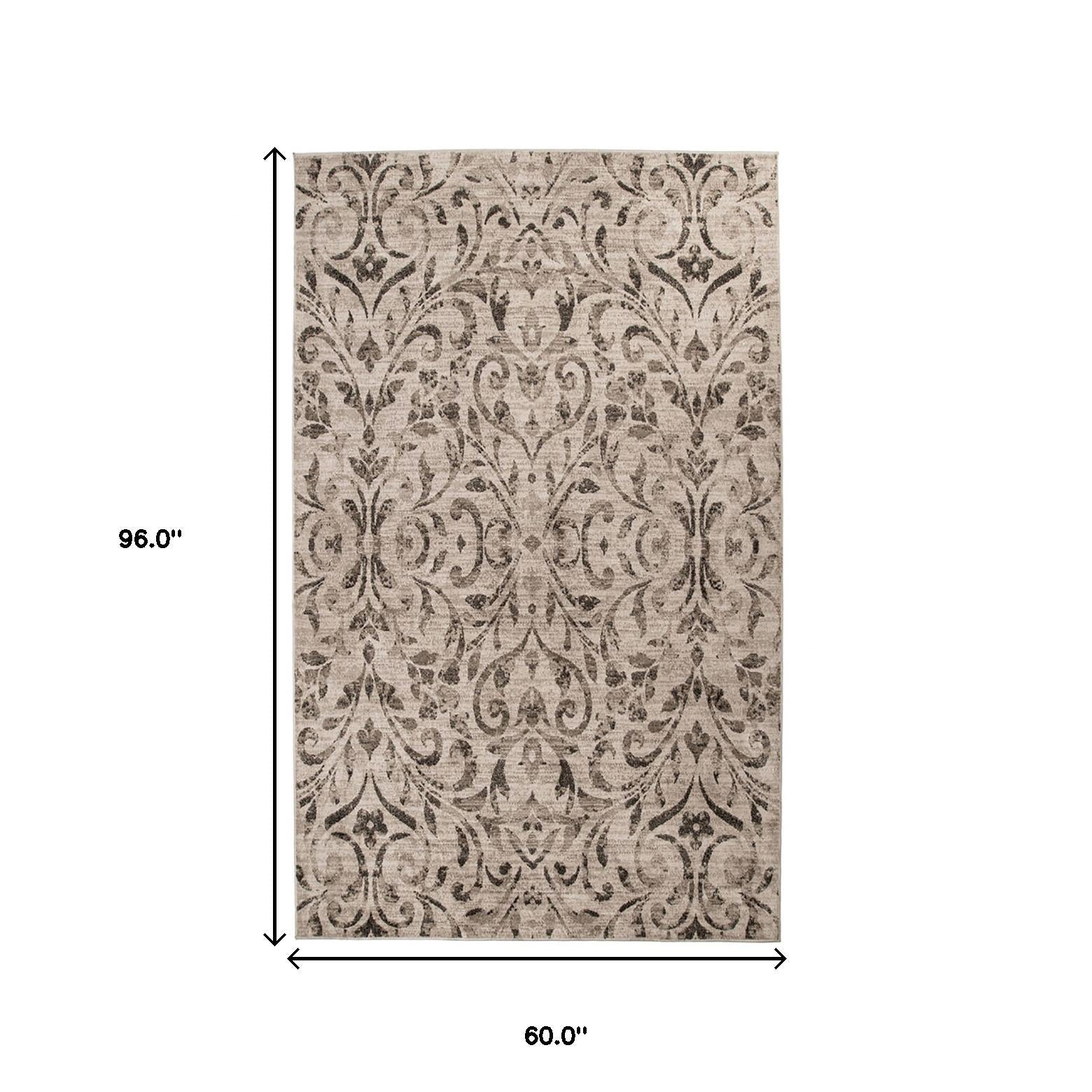 5' X 8' Bronze Floral Vines Power Loom Stain Resistant Area Rug