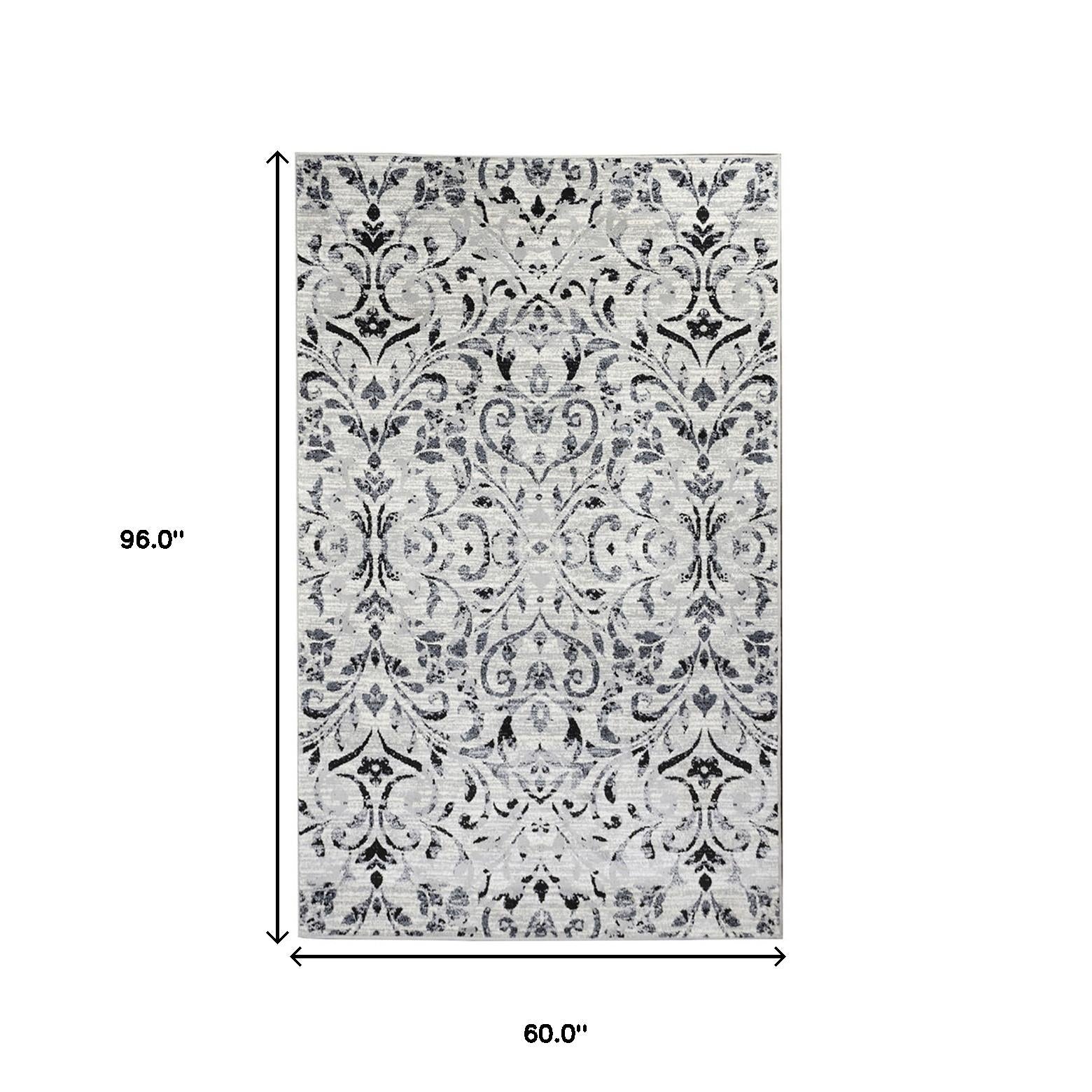 5' X 8' Platinum Floral Vines Power Loom Stain Resistant Area Rug Default Title