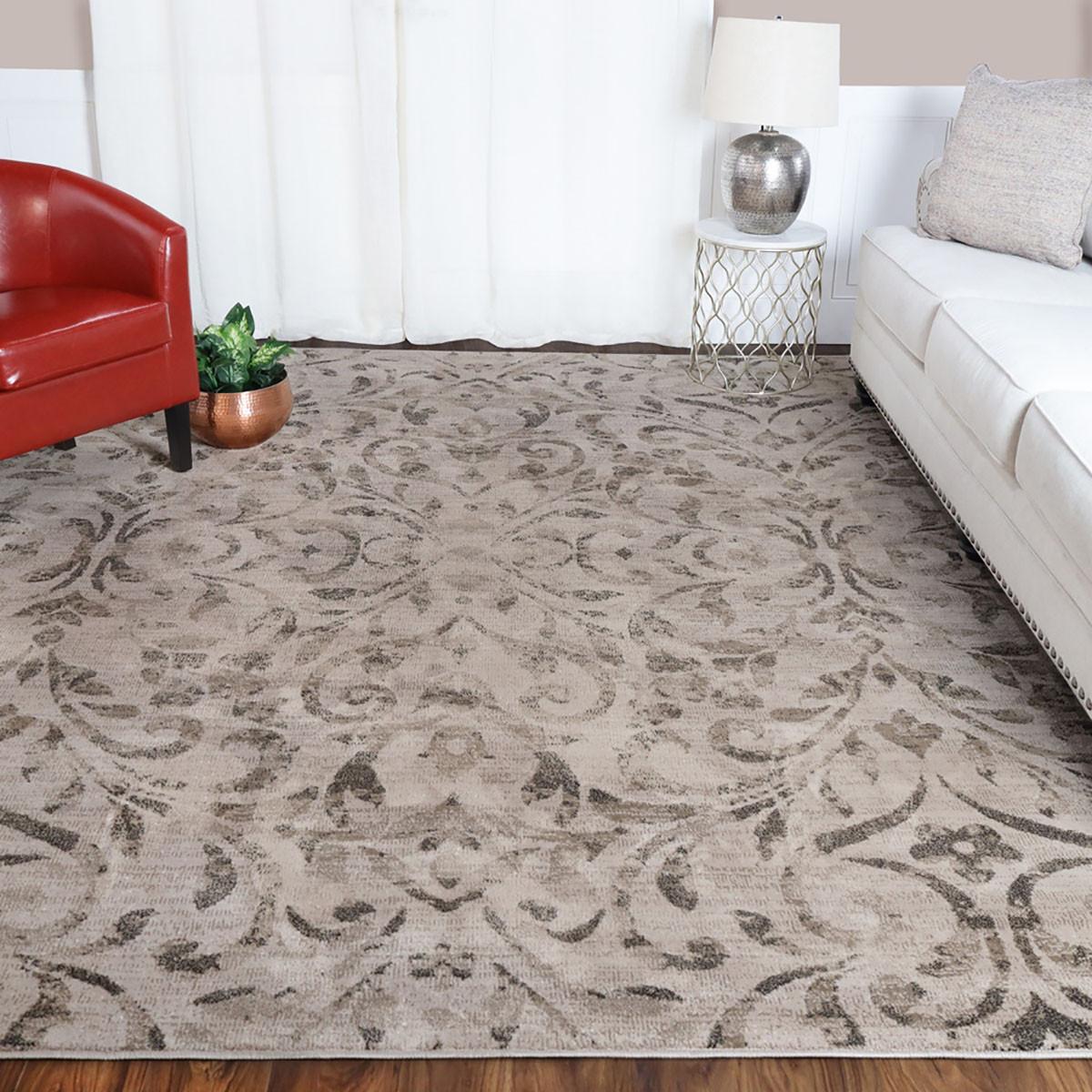 8' X 10' Bronze Floral Vines Power Loom Stain Resistant Area Rug