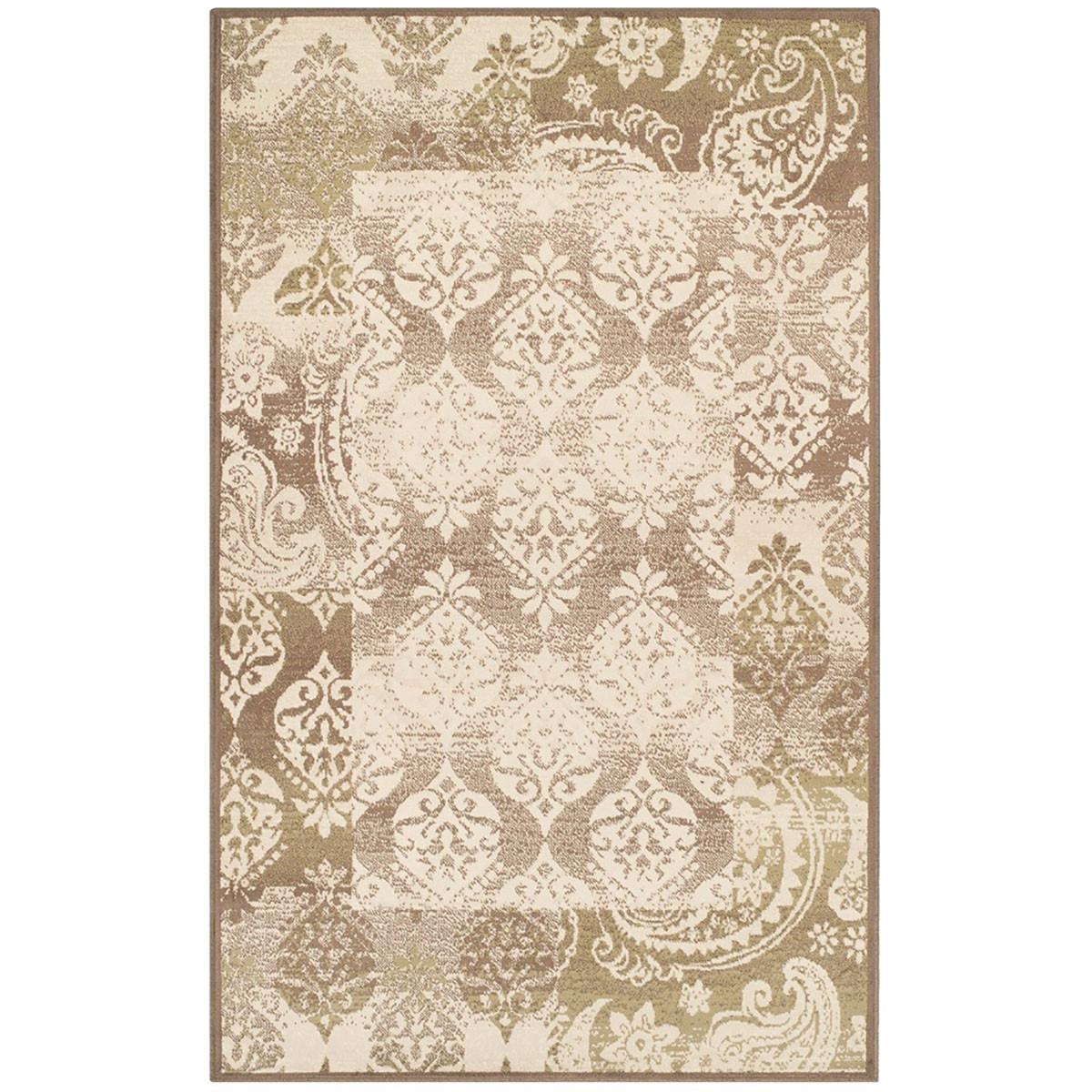 5' X 8' Brown Damask Power Loom Distressed Stain Resistant Area Rug Default Title