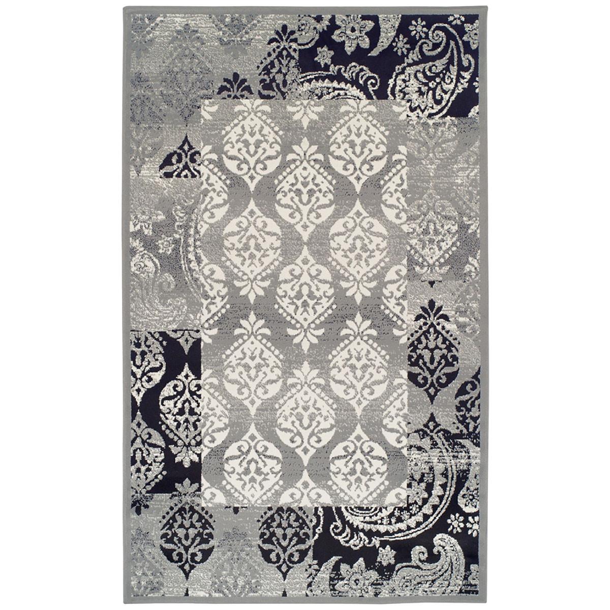 8' X 10' Black And Gray Damask Power Loom Distressed Stain Resistant Area Rug Default Title