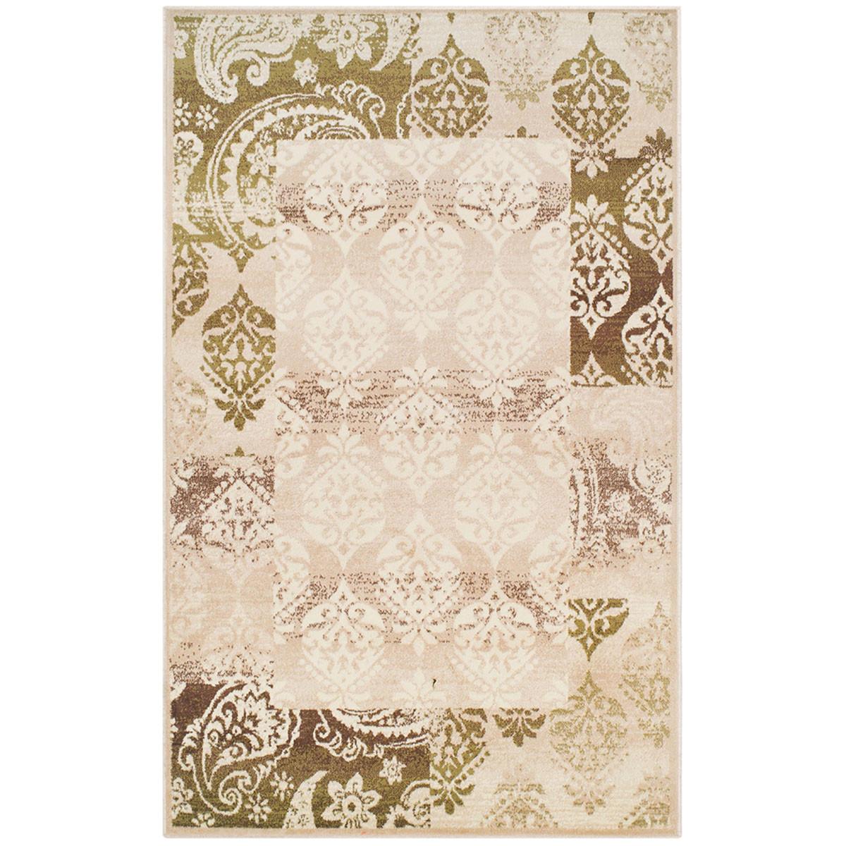 8' X 10' Beige Damask Power Loom Distressed Stain Resistant Area Rug Default Title