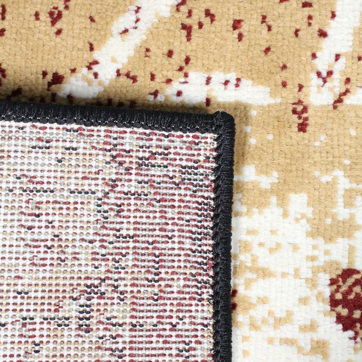 8' Burgundy And Beige Floral Power Loom Distressed Stain Resistant Runner Rug