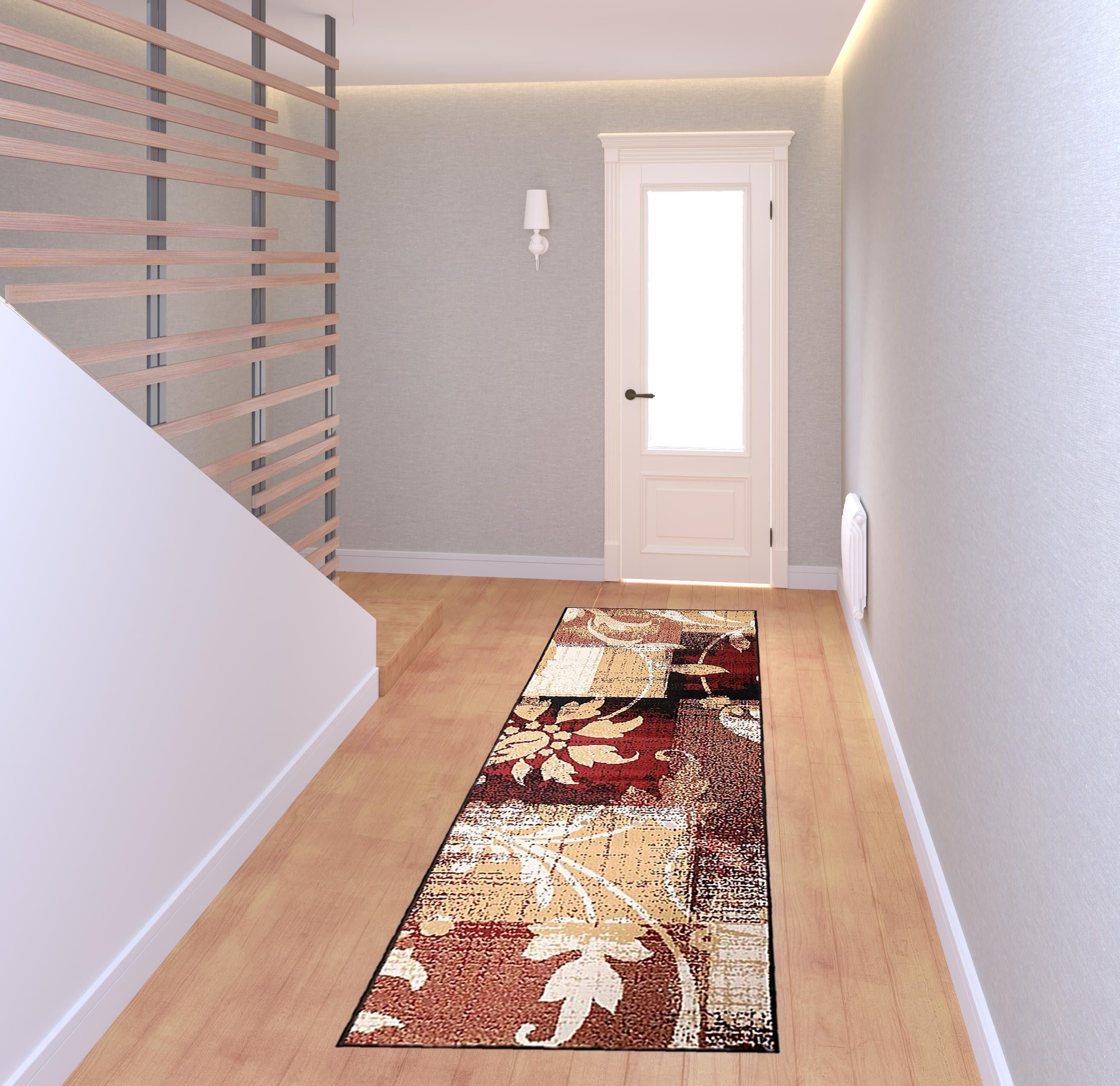 8' Burgundy And Beige Floral Power Loom Distressed Stain Resistant Runner Rug