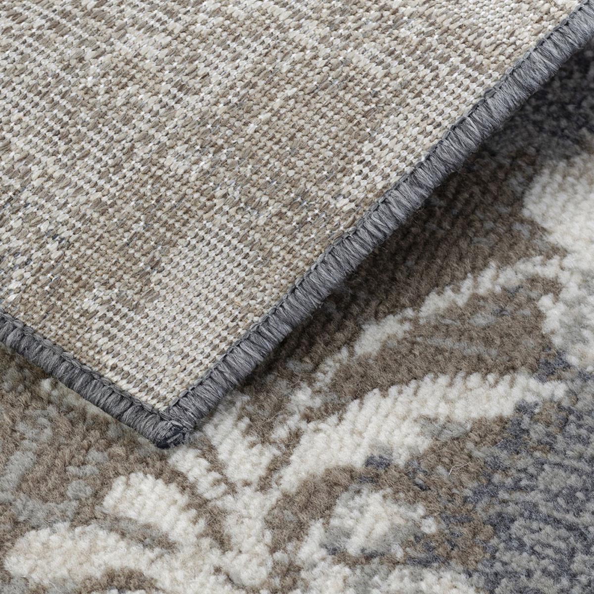 8' Ivory Gray And Olive Floral Power Loom Distressed Stain Resistant Runner Rug