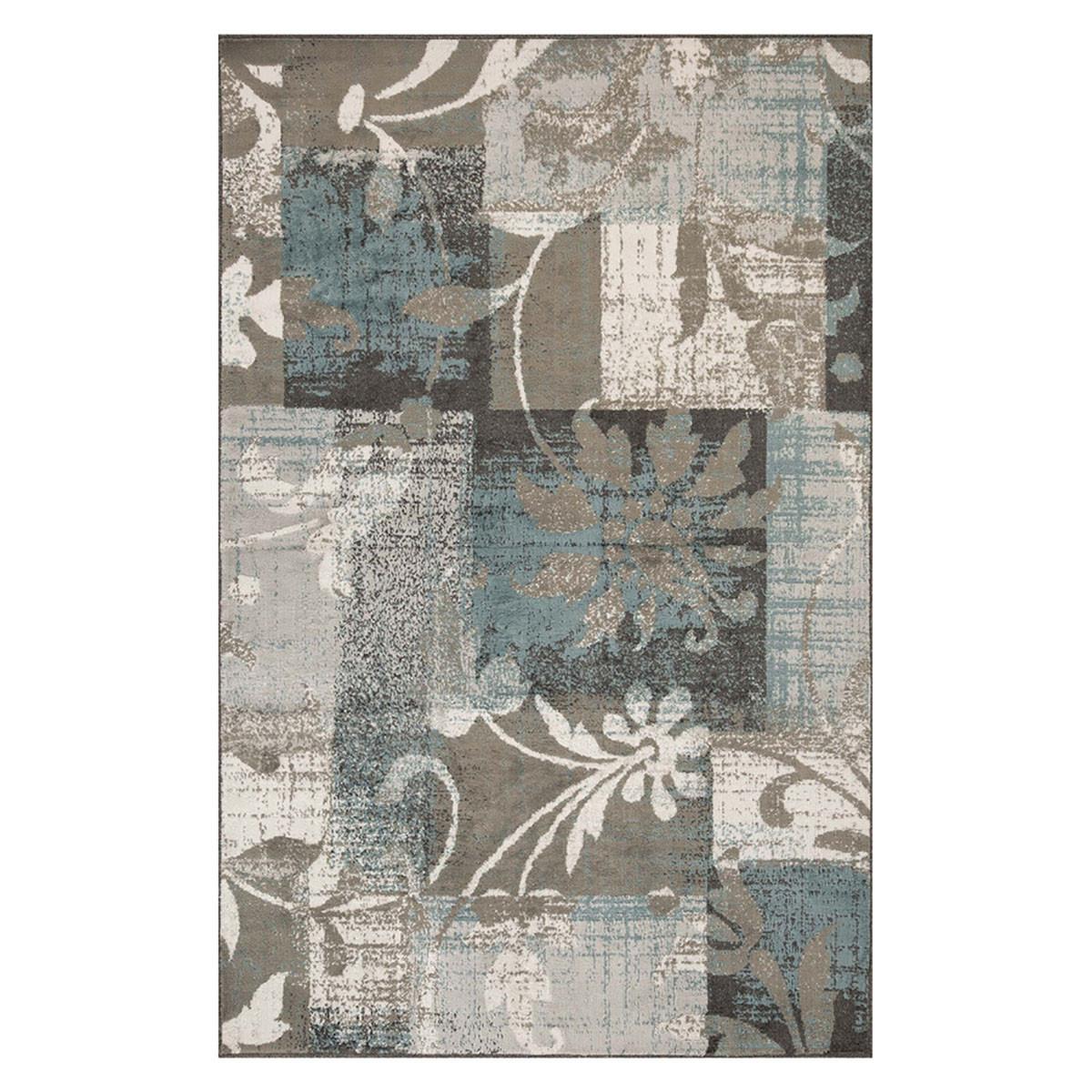 4' X 6' Teal Gray And Tan Floral Power Loom Distressed Stain Resistant Area Rug Default Title