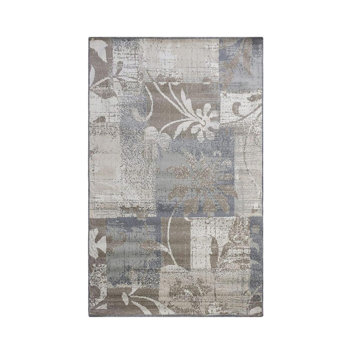 5' X 8' Ivory Gray And Olive Floral Power Loom Distressed Stain Resistant Area Rug Default Title