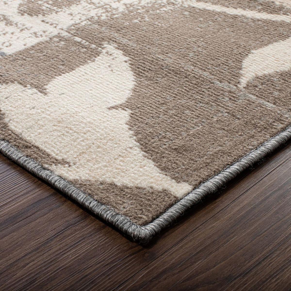 5' X 8' Ivory Gray And Olive Floral Power Loom Distressed Stain Resistant Area Rug