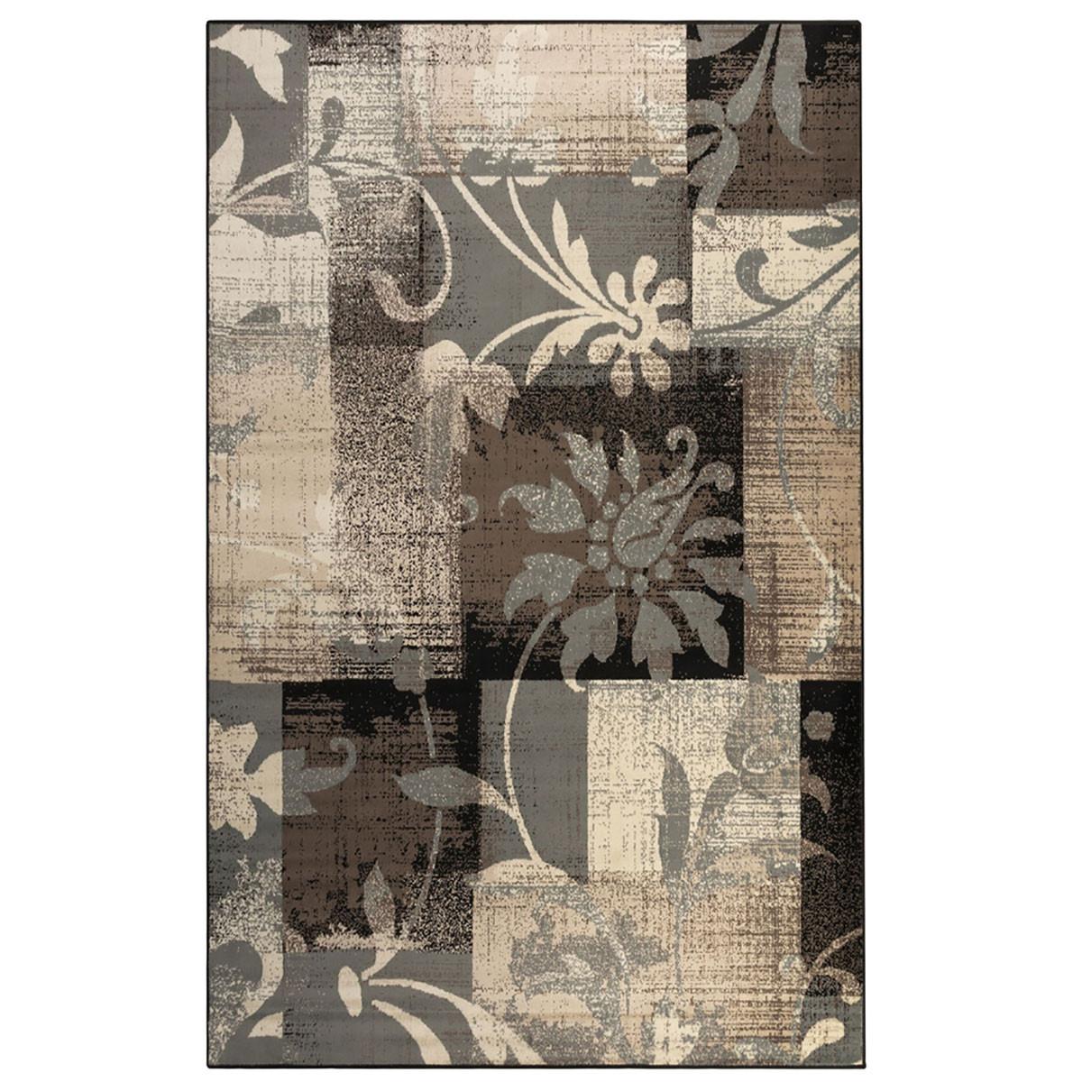 6' X 9' Beige And Gray Floral Power Loom Distressed Stain Resistant Area Rug Default Title