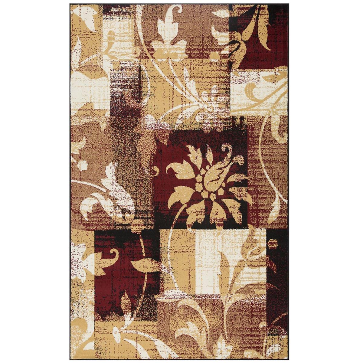 8' X 10' Burgundy And Beige Floral Power Loom Distressed Stain Resistant Area Rug Default Title