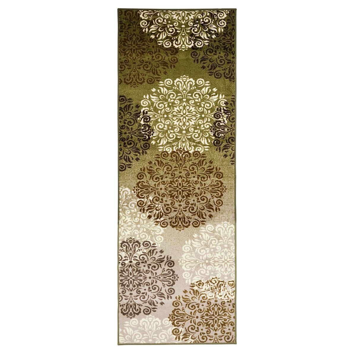 8' Greens And Browns Floral Power Loom Non Skid Runner Rug Default Title