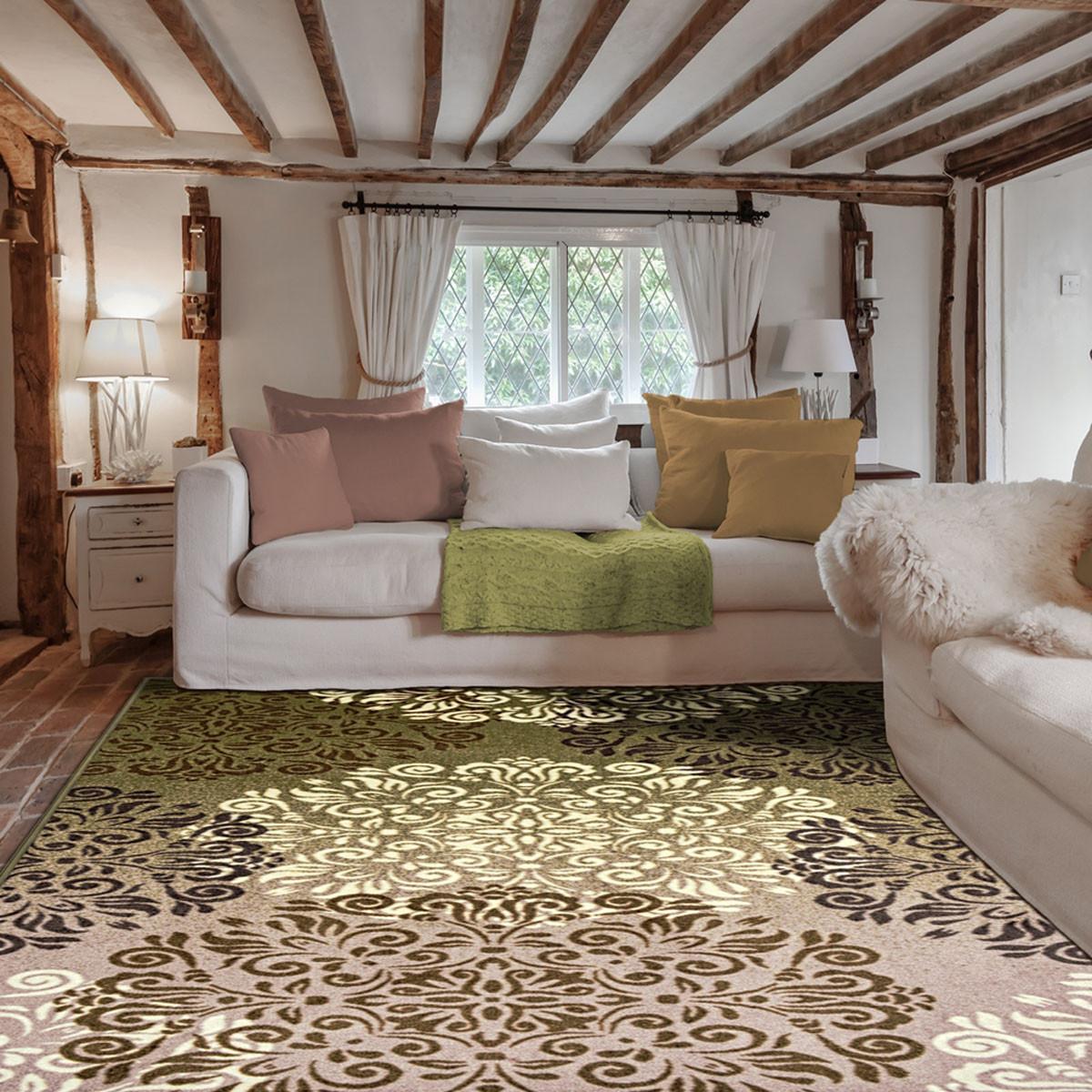 4' X 6' Greens And Browns Floral Power Loom Non Skid Area Rug Default Title