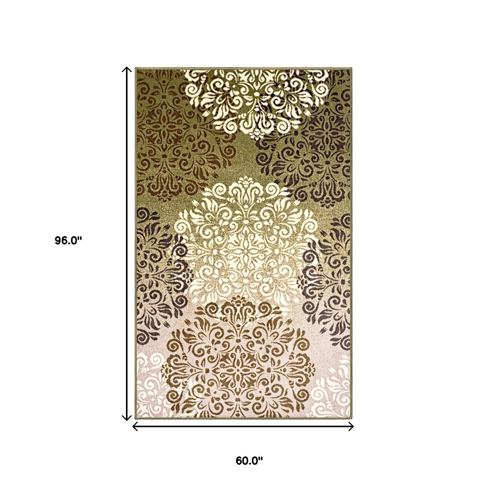 5' X 8' Greens And Browns Floral Power Loom Non Skid Area Rug Default Title