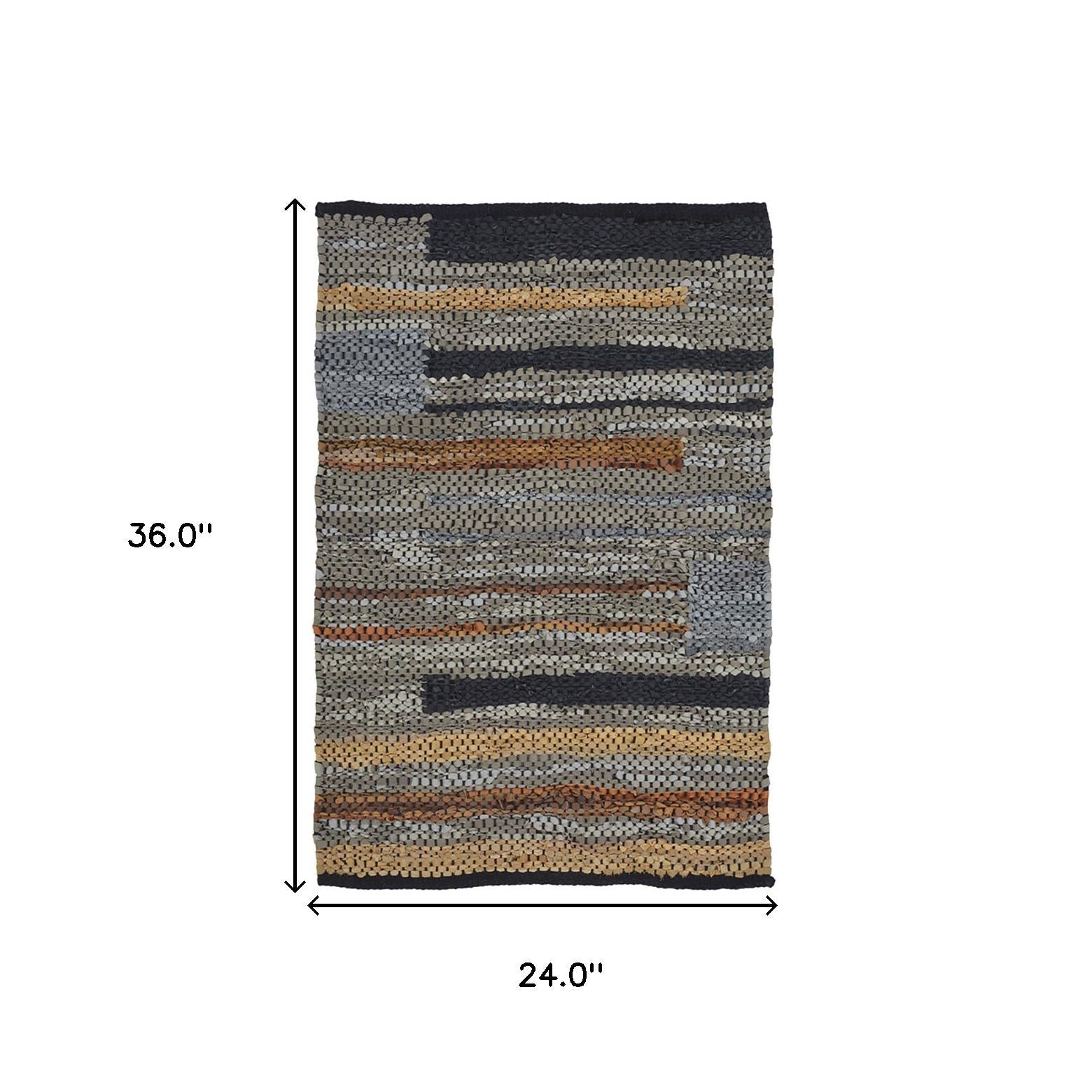 2' X 3' Grey Striped Hand Woven Stain Resistant Area Rug