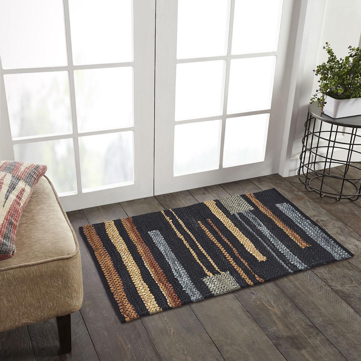 2' X 3' Navy Blue Striped Hand Woven Stain Resistant Area Rug