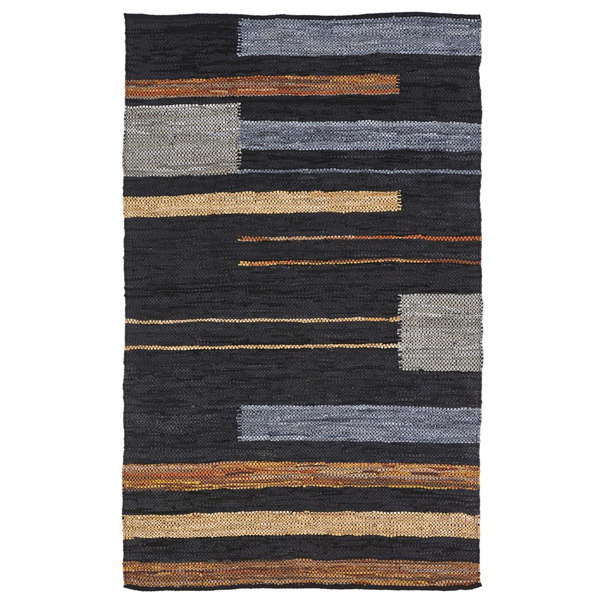 5' X 8' Navy Blue Striped Hand Woven Stain Resistant Area Rug Default Title