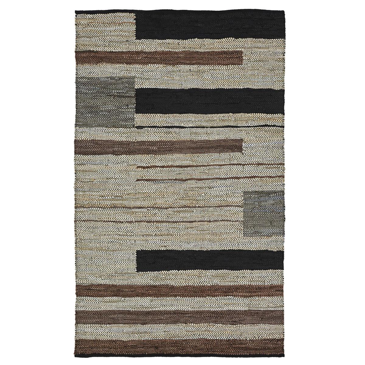 5' X 8' Oatmeal Striped Hand Woven Stain Resistant Area Rug Default Title