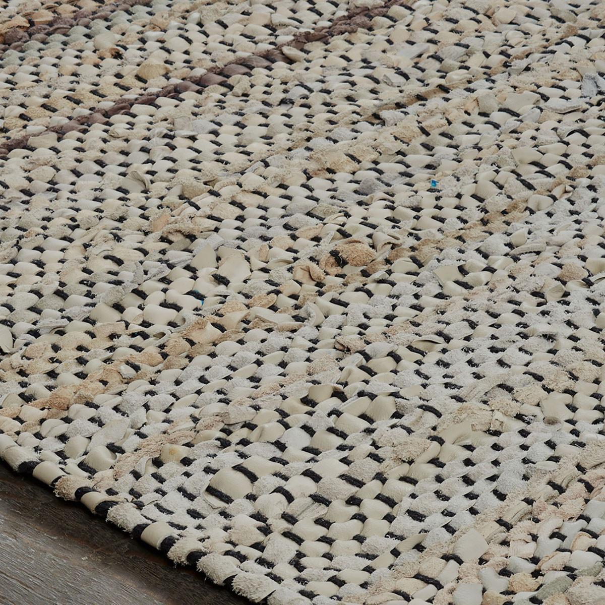 5' X 8' Oatmeal Striped Hand Woven Stain Resistant Area Rug