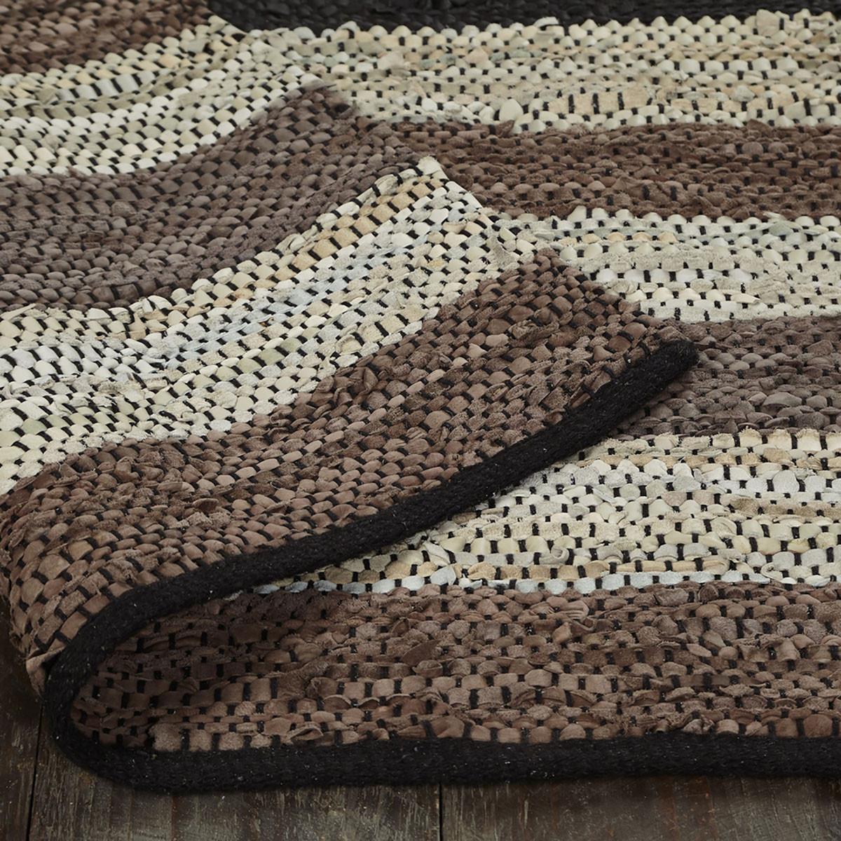 5' X 8' Oatmeal Striped Hand Woven Stain Resistant Area Rug