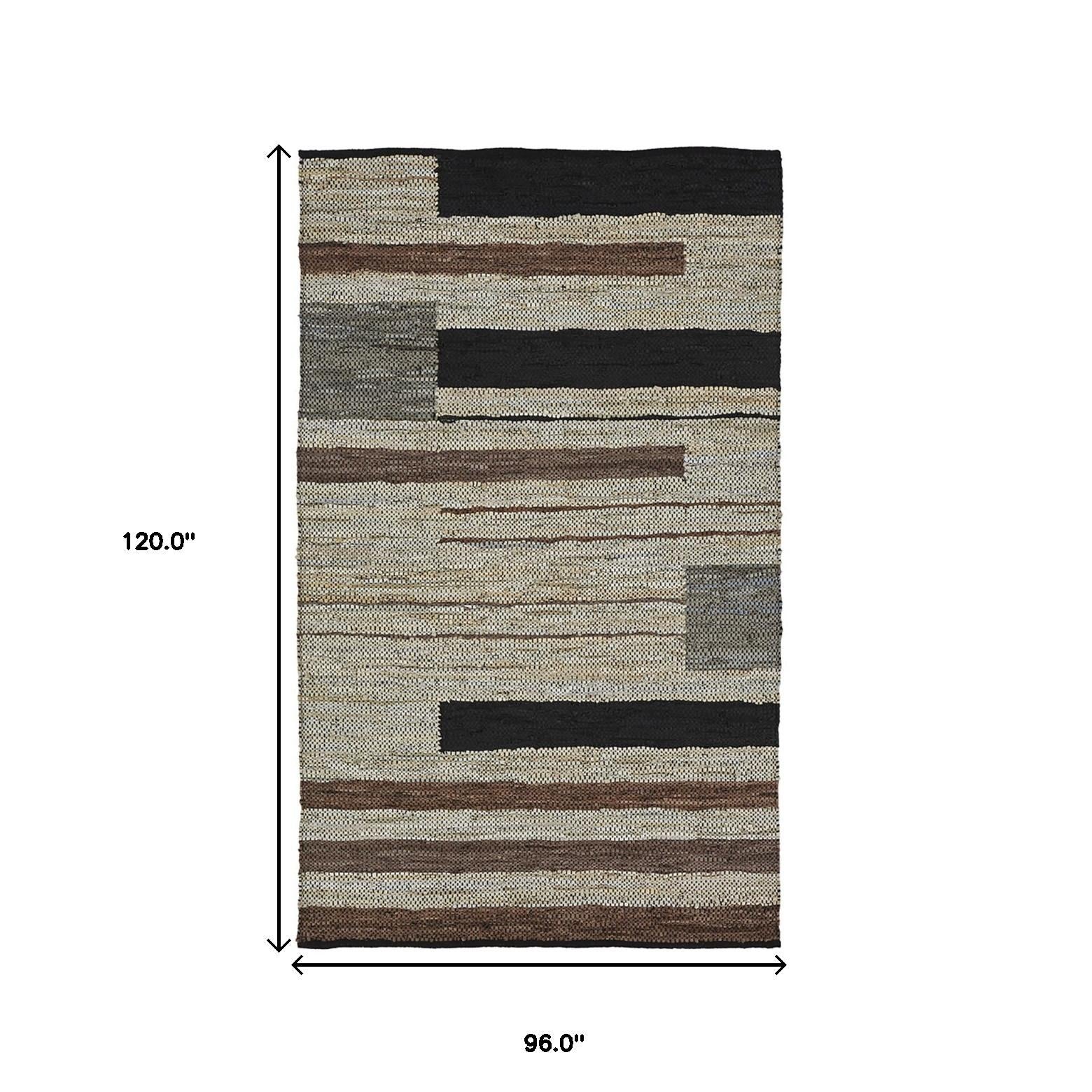 8' X 10' Oatmeal Striped Hand Woven Stain Resistant Area Rug