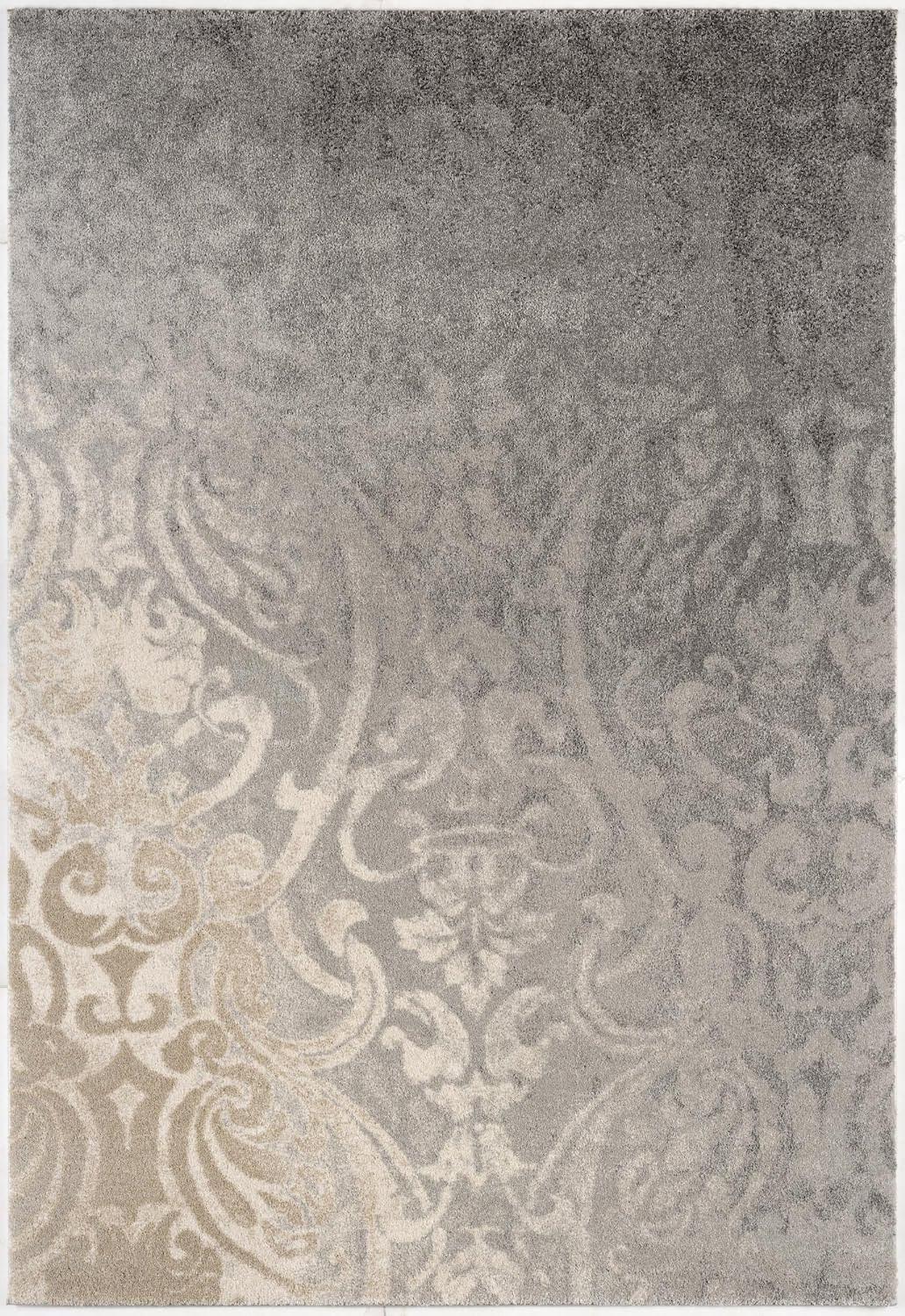 4' X 6' Grey Damask Power Loom Stain Resistant Area Rug Default Title