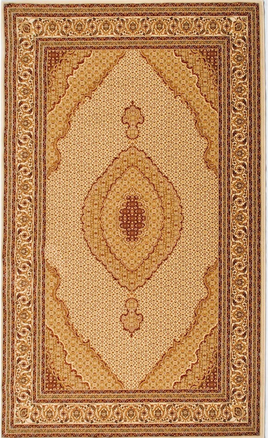 5' X 8' Cream Oriental Power Loom Stain Resistant Area Rug Default Title