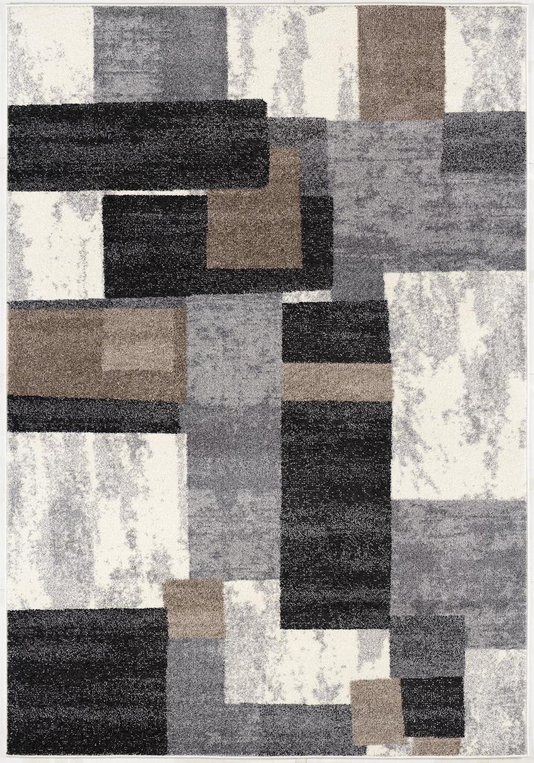 2' X 10' Brown Abstract Geometric Stain Resistant Area Rug