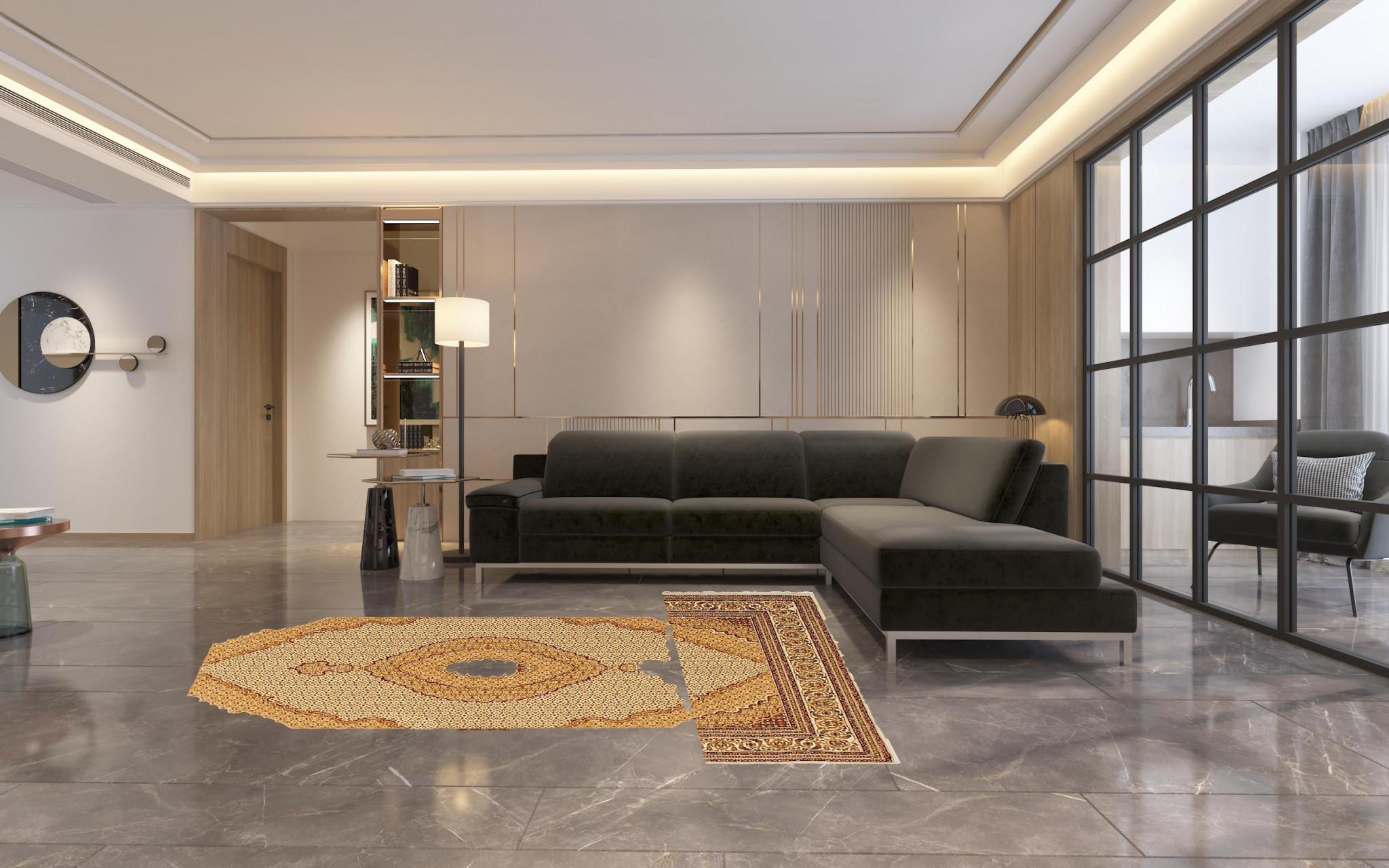 7' X 10' Cream Gold Oriental Power Loom Stain Resistant Area Rug