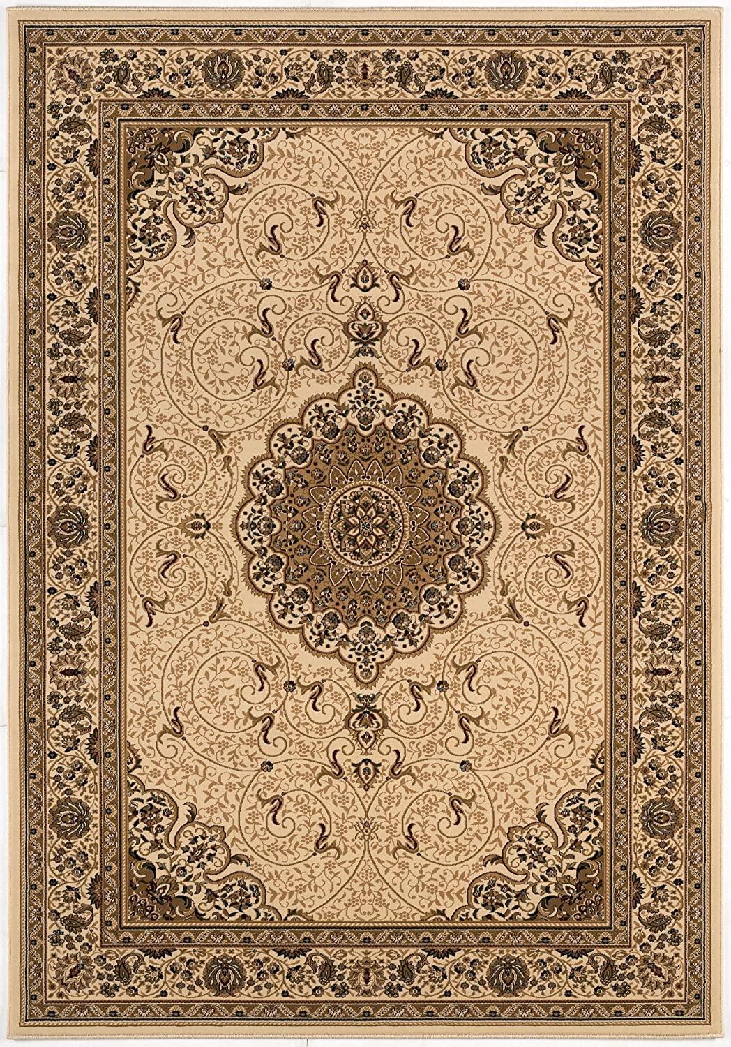 7' X 10' Cream Oriental Medallion Stain Resistant Area Rug Default Title