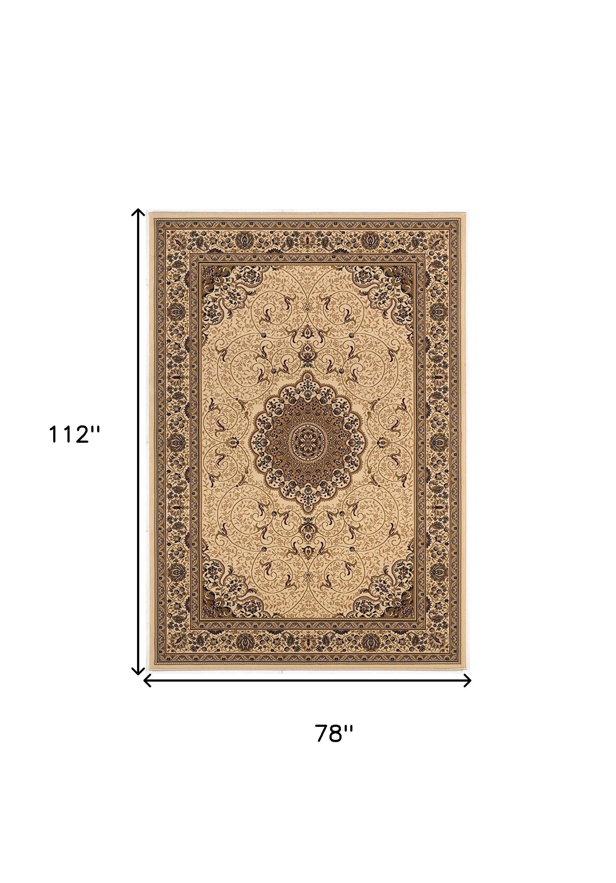 7' X 10' Cream Oriental Medallion Stain Resistant Area Rug