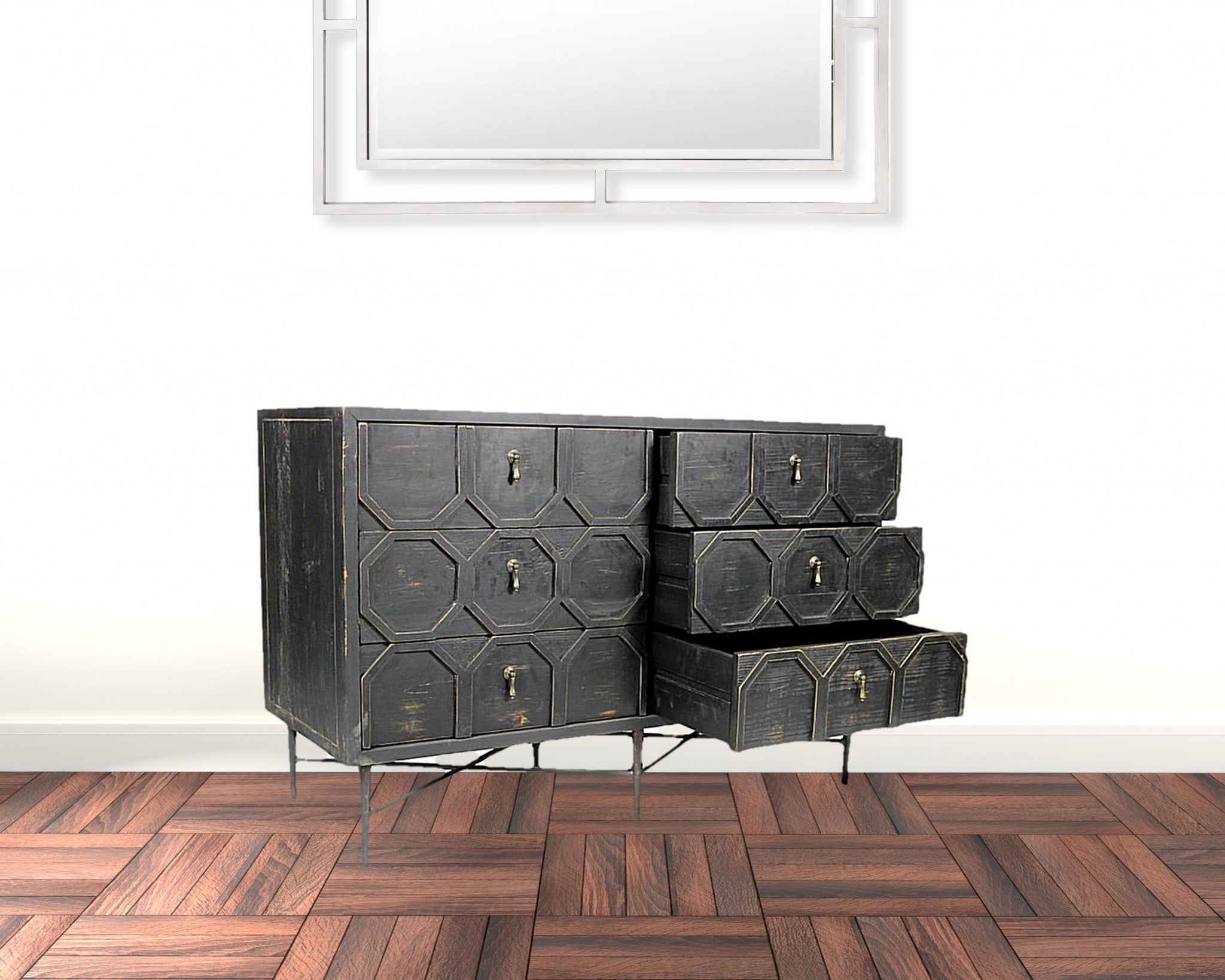 48" Dark Brown Solid Wood Six Drawer Double Dresser Default Title